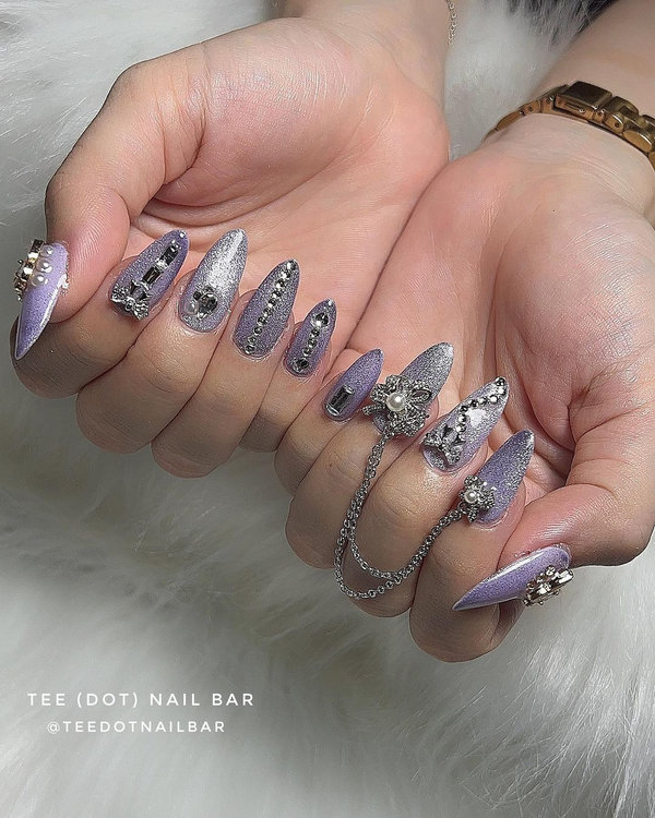 Metallic nail art reflecting wedding jewellery sparkle