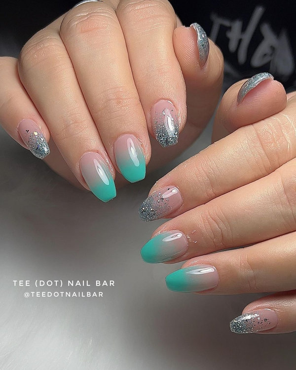 Soft ombre gradient nails blending blush and ivory
