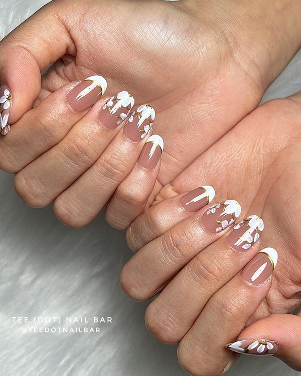 Seasonal bridal nail art — pastels for spring, warm tones for fall